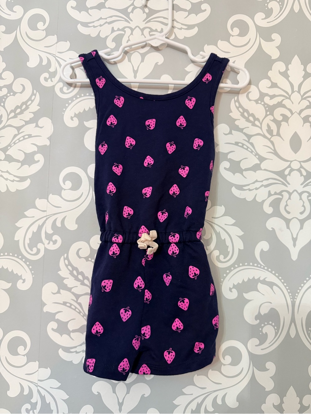 💫10/$25 • Joe Fresh Navy Strawberry Print Romper with Pink Accents